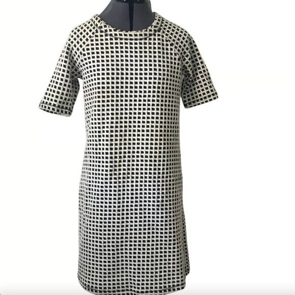Lila Rose Black and White Cotton Blend Windowpane Plaid Shift Dress • Size S - Picture 1 of 4